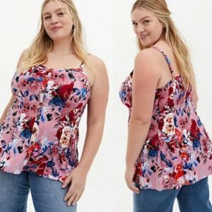 Torrid Fit & Flare Blush Pink Floral Stretch Challis Top Blouse 10 Sz 00